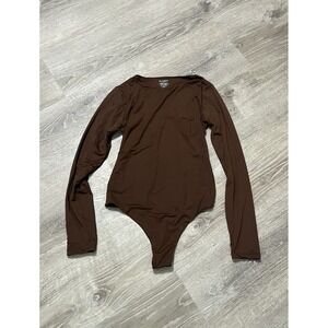 PUMIEY Women's Crew Neck Long Sleeve Bodysuit M Brown